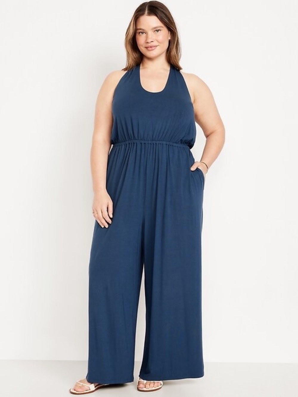 Old Navy Waist-Defined Halter Minimalist Wide Leg Relaxed Fit Jumpsuit Size L